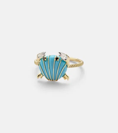 Yvonne Léon Crabe Coquillage 9kt Gold Ring With Gemstones In Metallic