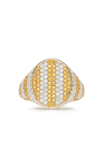 Yvonne Léon Exclusive Riviera 9k Yellow Gold Citrine; Diamond Signet Ring In Orange