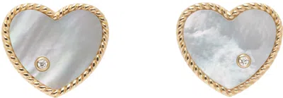 Yvonne Léon Gold & White Cœur Earrings In Gray