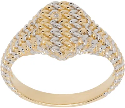 Yvonne Léon Gold & White Gold Baby Chevalière Poire Natte Ring In 9k White & Y Gold