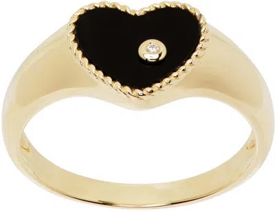 Yvonne Léon Gold Baby Chevaliere Cœur Onyx Ring In 9k Yellow Gold