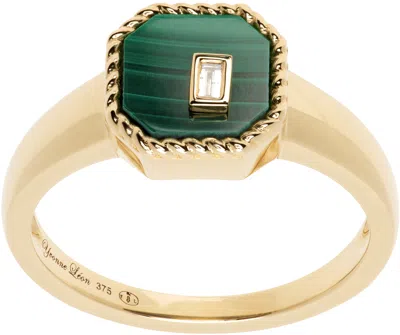 Yvonne Léon Gold Baby Chevalière Octo Ring In 9k Y-gold Malachite