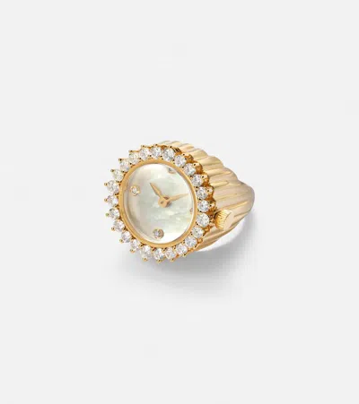 Yvonne Léon L'horloge 18kt Gold And Mother-of-pearl Ring With Diamonds