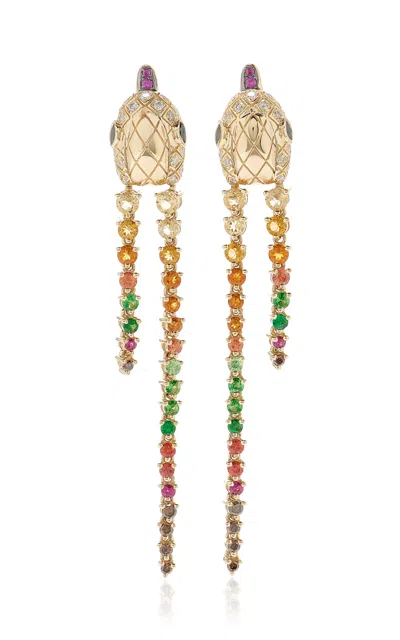 Yvonne Léon Long Python 9k Yellow Gold Multi-stone Earrings