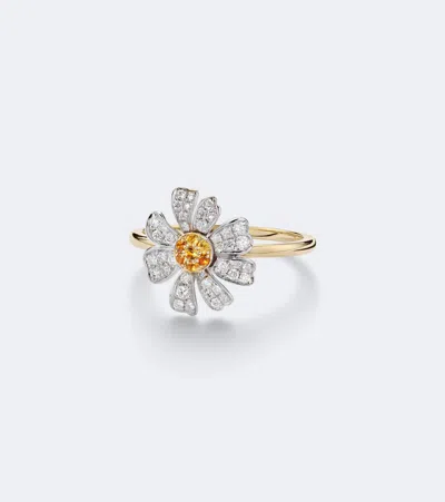 Yvonne Léon Marguerite 9kt Gold Ring With Diamonds And Citrines In Black