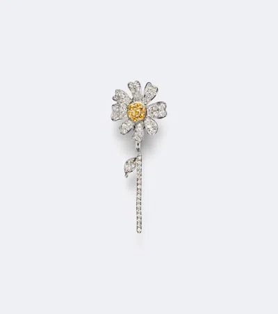Yvonne Léon Marguerite 9kt White Gold Single Earring With Diamonds And Citrines In Silver