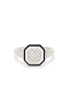 Yvonne Léon Mini Octogan 9k White Gold Diamond Signet Ring