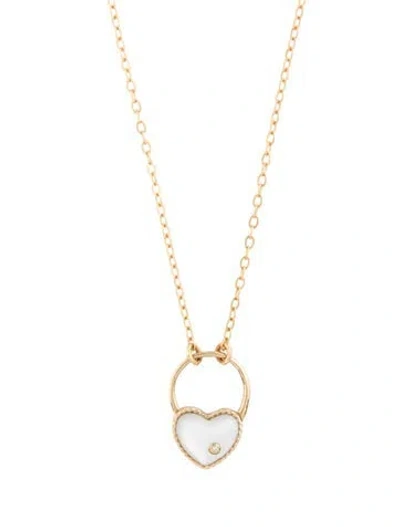 Pre-owned Yvonne Léon Mother Of Pearl & Diamond Heart Padlock Pendant Necklace, 17" In Multi