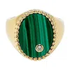 Yvonne Léon 9k Yg Malachite Oval 9ct Yellow Gold, 0.015ct Diamond And Malachite Signet Ring In Green