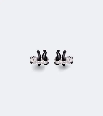 Yvonne Léon Panda 9kt White Gold Earrings With Diamonds In Metallic