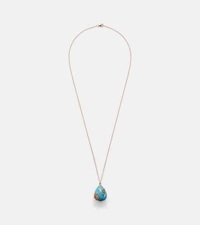 Yvonne Léon Pendentif L'océan 9kt Gold Necklace With Turquoise, Diamonds, And Gemstones In Multi