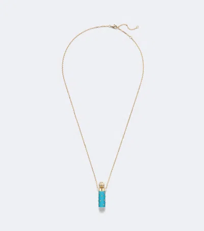 Yvonne Léon Petit Vase Berlingot And Bouchon 9kt White And Yellow Gold Pendant Necklace With Emerald In Blue