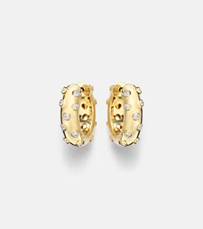 Yvonne Léon Plumetis 9kt Gold Hoop Earrings With Diamonds