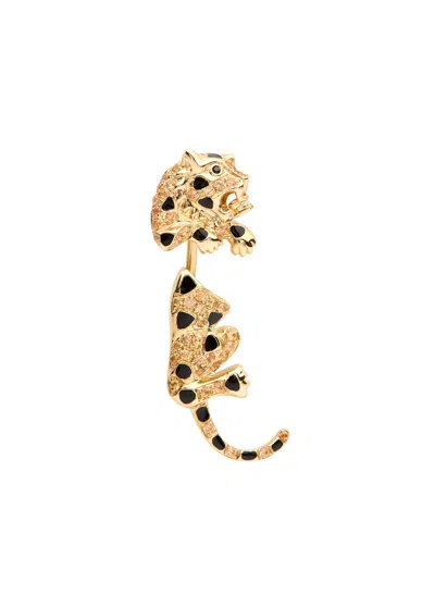 Yvonne Léon Yvonne Leon Puce & Dessous Leopard 9kt Gold Single Earring In Black