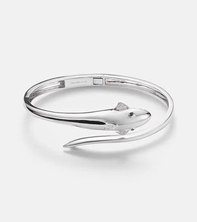 Yvonne Léon Requin 9kt White Gold Bangle With Diamonds In Silver