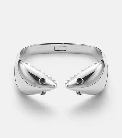 Yvonne Léon Requin 9kt White Gold Bangle With Diamonds In Silver
