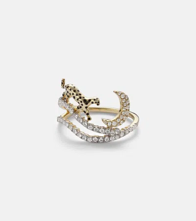 Yvonne Léon Rêves Étoilés 9kt Gold And Enamel Ring With Diamonds