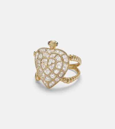Yvonne Léon Tortue Coeur 9kt Gold Ring With Diamonds