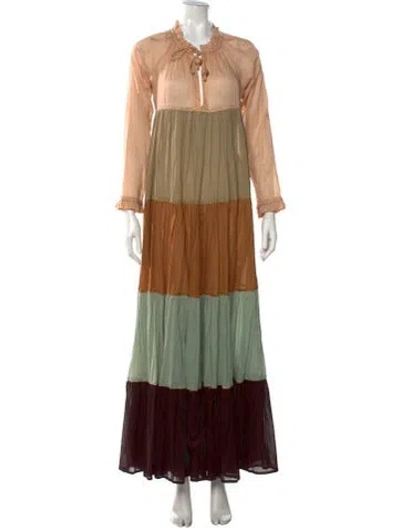 Pre-owned Yvonne S Colorblock Pattern Long Dress In Neutrals