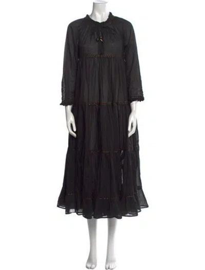 Pre-owned Yvonne S Crew Neck Midi Length Dress In Black