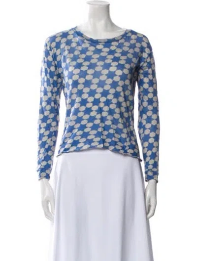 Pre-owned Yvonne S Floral Print Bateau Neckline Crop Top In Blue