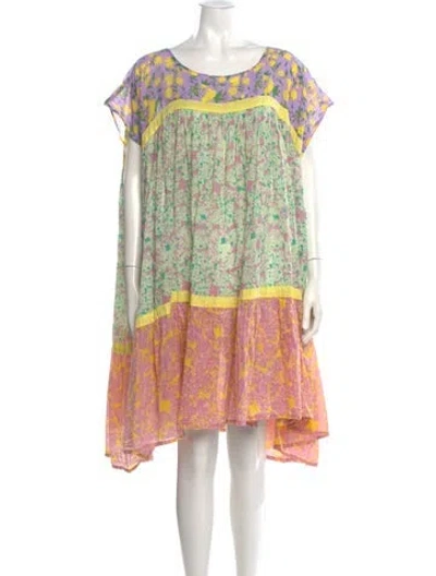 Pre-owned Yvonne S Floral Print Knee-length Dress In Green