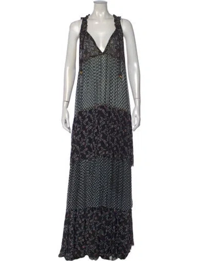 Pre-owned Yvonne S Floral Print Long Dress In Black