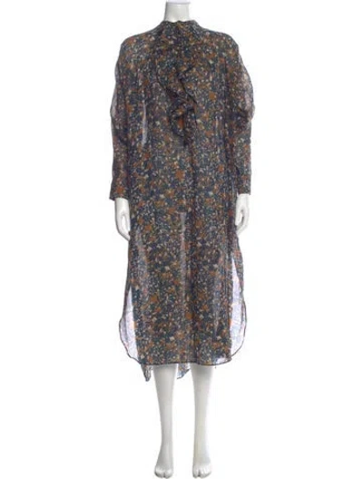Pre-owned Yvonne S Floral Print Long Dress In Blue