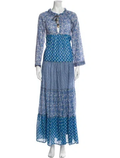Pre-owned Yvonne S Floral Print Long Dress In Blue