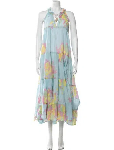 Pre-owned Yvonne S Floral Print Long Dress In Blue