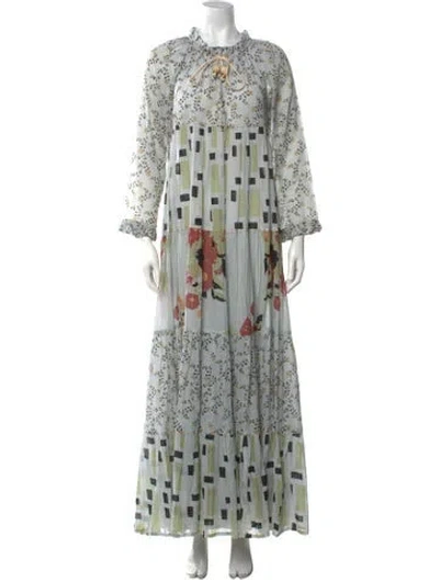 Pre-owned Yvonne S Floral Print Long Dress In Blue