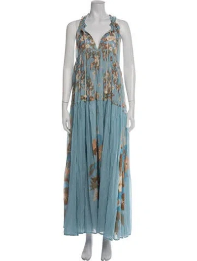 Pre-owned Yvonne S Floral Print Long Dress In Blue