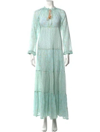 Pre-owned Yvonne S Floral Print Long Dress In Blue/green