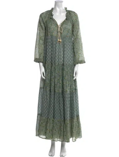 Pre-owned Yvonne S Floral Print Long Dress In Green