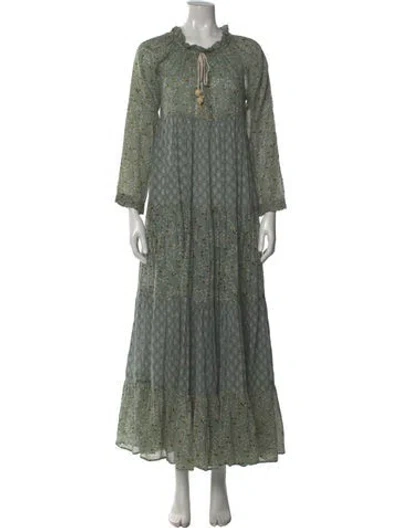 Pre-owned Yvonne S Floral Print Long Dress In Green