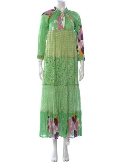 Pre-owned Yvonne S Floral Print Long Dress In Green