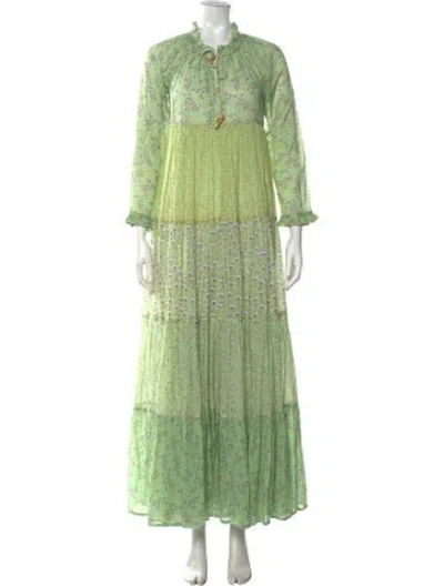 Pre-owned Yvonne S Floral Print Long Dress In Green