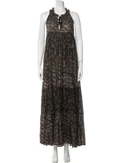 Pre-owned Yvonne S Floral Print Long Dress In Green