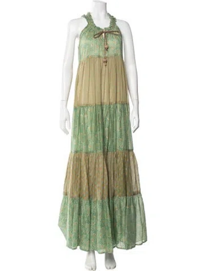 Pre-owned Yvonne S Floral Print Long Dress In Green
