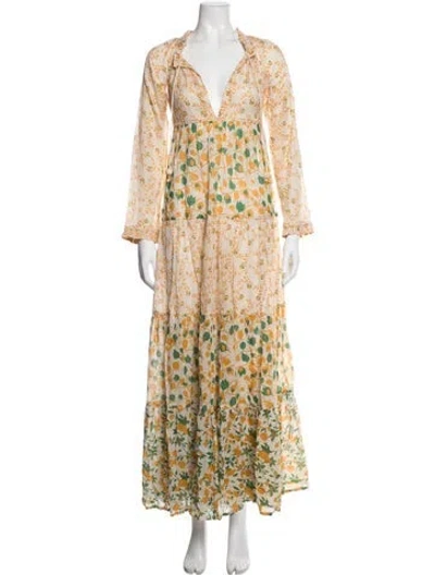 Pre-owned Yvonne S Floral Print Long Dress In Green