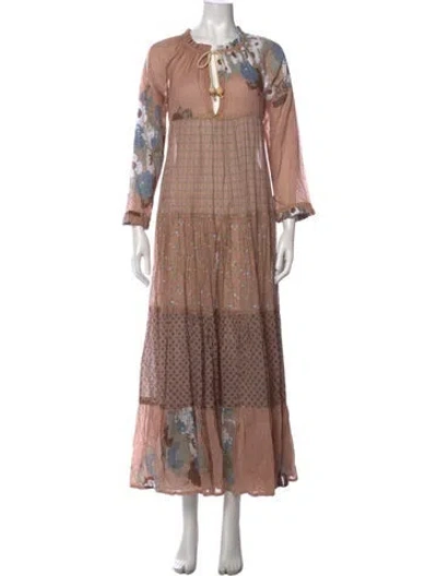 Pre-owned Yvonne S Floral Print Long Dress In Neutrals