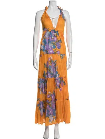 Pre-owned Yvonne S Floral Print Long Dress In Orange