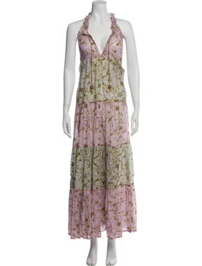 Pre-owned Yvonne S Floral Print Long Dress In Pink