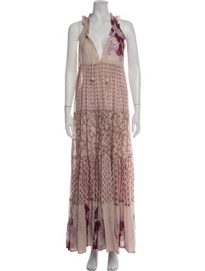 Pre-owned Yvonne S Floral Print Long Dress In Pink