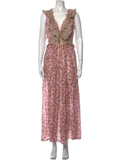 Pre-owned Yvonne S Floral Print Long Dress In Pink