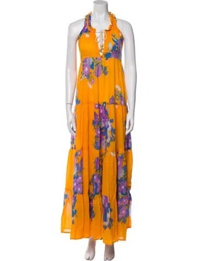 Pre-owned Yvonne S Floral Print Long Dress In Yellow