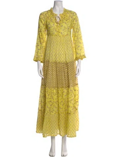 Pre-owned Yvonne S Floral Print Long Dress In Yellow