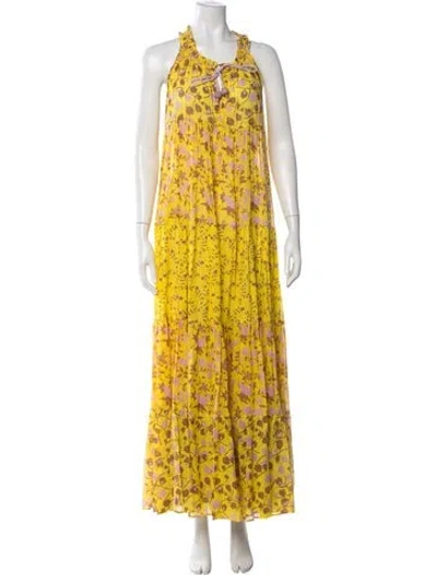 Pre-owned Yvonne S Floral Print Long Dress In Yellow