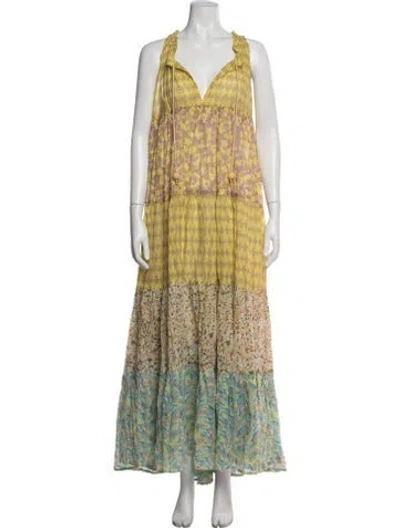 Pre-owned Yvonne S Floral Print Long Dress In Yellow