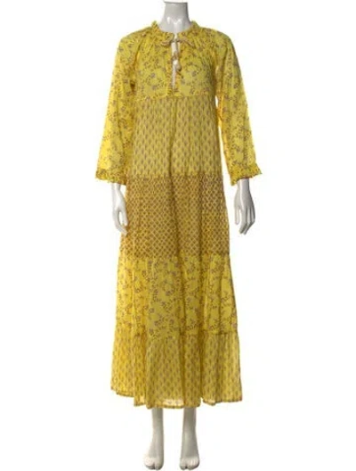 Pre-owned Yvonne S Floral Print Long Dress In Yellow